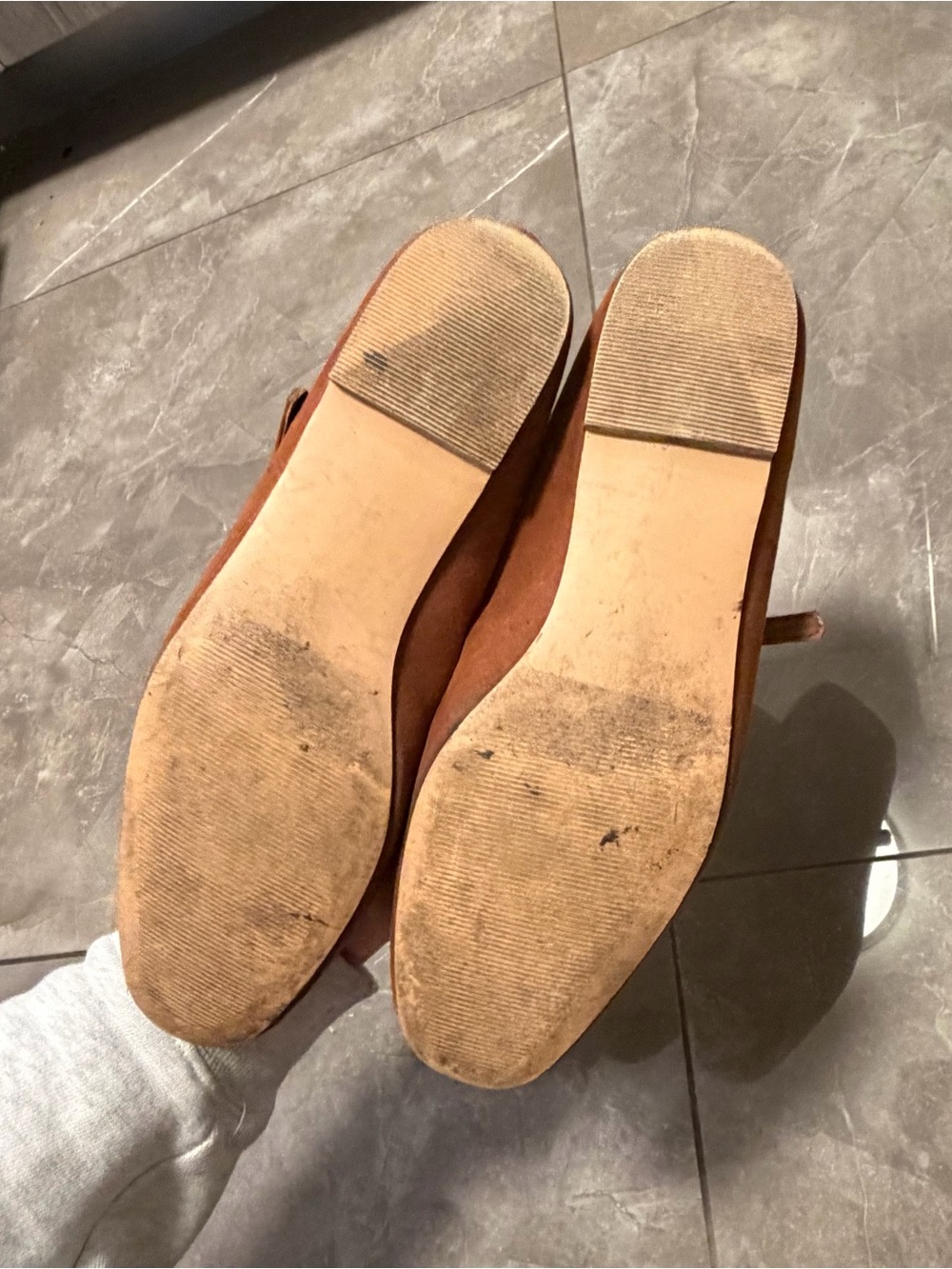 GAP Women's Chestnut Suede Mary Jane Flats with Gold Buckle - Picture 5 of 6